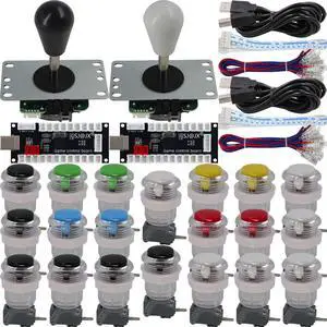 SJ@JX Arcade Game 2 Player Controller DIY Kit Microswitch Button 4&8 Way Joystick Zero Delay USB Encoder Fighting Stick Handles Console for PC MAME Raspberry Pi Retropie