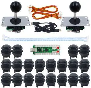 SJJX 2 Player Arcade Game DIY Kit Arcade Matt Frosted Black Button Twins USB Encoder Zero Delay 4&8 Way Arcade Fighting Joystick Controller For PC MAME Respberry Pi Retropie
