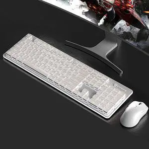 Backlit Keyboard and Mouse Wireless, Full Size, Quiet Input, Ergonomic Tilt Angle, Sleep Mode, 2.4G Rechargable Computer Keyboard and Optical Mice Set for Laptop PC (White + White Light)