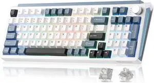 K98 Wireless Mechanical Keyboard,Tri-Mode BT5.0/2.4GHz/USB-C Hot Swappable Custom Keyboard,Gasket Structure,RGB Backlit Gaming Keyboard for Win & Mac(White&Blue,Milk-V2 Switch)