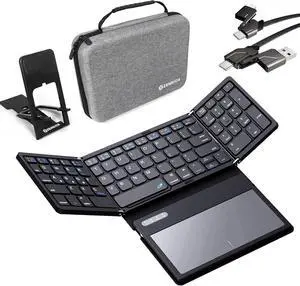 ZenRich Travel Essentials/Travel Gifts Foldable Bluetooth Keyboard with Touchpad, Electronic Organizer Travel Case, Phone Stand,4 in 1 Multi Charging Cable/Type C/USB A Port for iPhone iPad Samsung