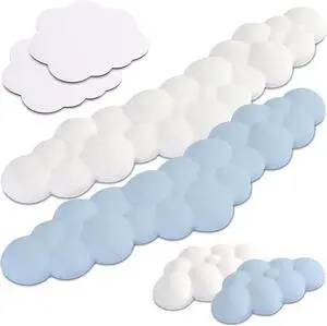 Qloud Cloud Wrist Rest Set - White and Blue Cute Desk Accessories Pack - Keyboard Wrist Rest Bundle - Blue Keyboard Pad Wrist Rest for Computer Keyboard Pair - White and Blue Desk Accessories