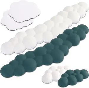 Qloud Cloud Wrist Rest Set - White and Teal Cute Desk Accessories Pack - Keyboard Wrist Rest Bundle - Keyboard Pad Wrist Rest for Computer Keyboard Pair - White and Teal Office Desk Accessories