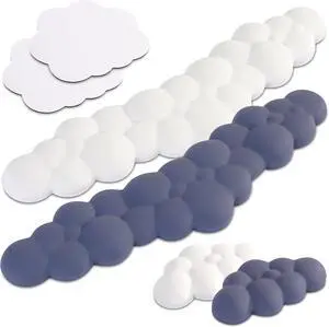 Qloud Cloud Wrist Rest Set - White and Blue Cute Desk Accessories Pack - Keyboard Wrist Rest Bundle - Keyboard Pad Wrist Rest for Computer Keyboard Pair - White and Blue Office Desk Accessories