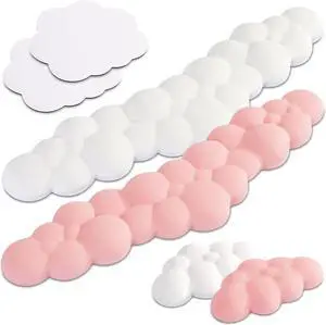 Qloud Cloud Wrist Rest Set - White and Pink Cute Desk Accessories Pack - Keyboard Wrist Rest Bundle - Pink Keyboard Pad Wrist Rest for Computer Keyboard Pair - White and Pink Desk Accessories