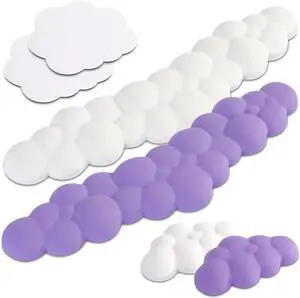 Qloud Cloud Wrist Rest Set - White and Purple Cute Desk Accessories Pack - Keyboard Wrist Rest Bundle - Purple Keyboard Pad Wrist Rest for Computer Keyboard Pair - White and Purple Desk Accessories