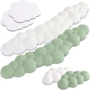 Qloud Cloud Wrist Rest Set - White and Pastel Green Cute Desk Accessories Pack - Keyboard Wrist Rest Bundle - Pastel Green Keyboard Pad Wrist Rest for Computer Keyboard Pair - Office Desk Accessories
