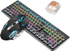 Mechanical Keyboard Mouse Set Green Shaft/Black Shaft/Tea Shaft Retro Desktop Laptop Wired Gaming Keyboard Game (Color : B-Tea Shaft)