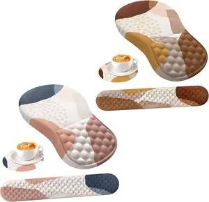 HAOCOO Ergonomic Mouse Pad with Wrist Support and Keyboard Pad Set, 3 PCS Computer Carpal Tunnel Mouse Pads for Desk with Coaster, Memory Foam Mousepad for Home Office, Boho