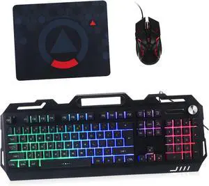 Mikinona Mechanical Gaming Keyboard and Mouse Wired Metal Construction Spill-Resistant Fast Response Ergonomic Design for Laptop Office and Gaming Use
