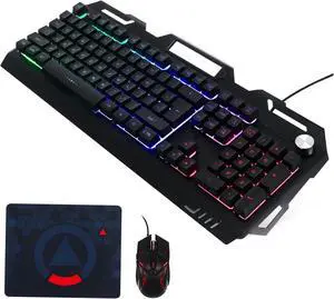 Wired Gaming Keyboard and Mouse with Metal Panel Mechanical Feel Ergonomic Design for Gaming and Office Use Includes Mouse Pad and Stylish