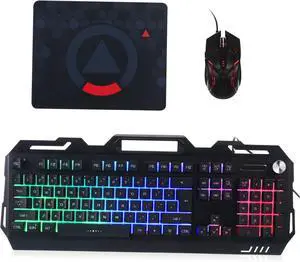 Mechanical Gaming Keyboard and Mouse with Metal Panel and Rainbow Backlit Keys Wired Combo for Gamers and Office Use Ergonomic Design for Comfortable Long Sessions