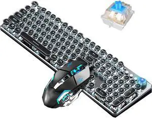 Mechanical Keyboard and Mouse Set, Green Shaft/Black Shaft/Tea Shaft Gaming Keyboard, Metal Material Panel, Retro 104 Key Wired Laptop Desktop Office Keyboard (Color : White Light-Green Shaft)