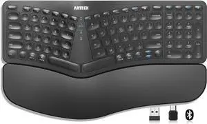 Arteck Ergonomic Keyboard with Cushioned Wrist Palm Rest, Multi-Device Wireless Bluetooth with USB-A USB-C Receiver Comfortable Ergonomic Split Keyboard, for Windows Computer Laptop PC Tablet