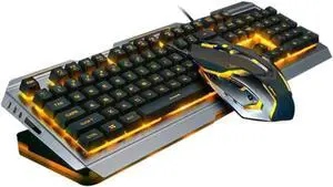 ARTIBETTER Cool Yellow Led Backlit Mechanical Keyboard and Gamer Mouse Ergonomic Design High-Elastic Floating Buttons Panel Multimedia Function for Desktop Gaming