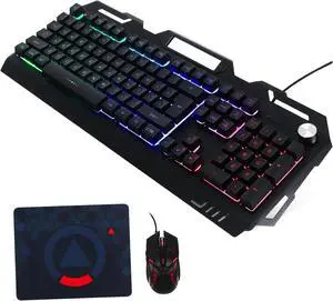 Gaming Mechanical Keyboard and Mouse with Volume Control Design for Office and Gaming Use Wired Keyboard and Mouse Combo with Pad