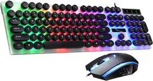 Gaming Keyboard and Mouse Combo,Rainbow Backlit Keyboard Compact USB Wired Mechanical Feeling Keyboard for Laptop and Computer