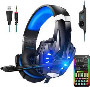 sktome Gaming Voice Changer Headset with Mic, Cool LED Light Over-Ear Headphones with Volume Control, Noise Reduction Voice Changer Gaming Headset for PS4/PS5/Xbox One/PC/Phone/Laptops(Blue)