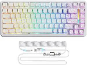 MAMBASNAKE M82 HE 75% Hall Effect Magnetic Switch Gaming Keyboard, Rapid Trigger 0.01mm Accuracy, 8KHz Polling Rate, RGB Backlit, Snap Tap & DKS Support, White Compact Layout with Coiled Cable