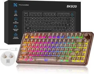 Transparent Mechanical Keyboard, RGB Backlit Wireless Creamy Gaming Keyboards, Hot Swap Customizable Clear Acrylic Design, 80-Key Quiet Linear Switches, 3 Modes BT5.0/2.4G/USB-C 4000mAh Battery, Brown