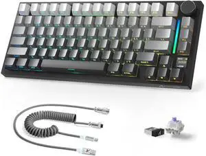 Attack Shark X820Ultra Wireless 75% Mechanical Gaming Keyboard with Screen & Knob Hot Swappable 2.4GHz/BT/Wired RGB Backlit Gasket Mount Side Print PBT Keycap QMK Web Driver Gift Switch-Moonnight