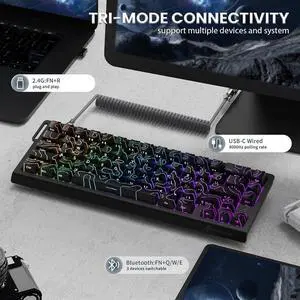 ATTACK SHARK X68PRO HE Rapid Trigger Wireless Keyboard, 0.01mm RT Accuracy 8000Hz Wired Gaming Keyboard, Adjustable Actuation, Snap Tap, RGB Backlit, Magnetic Switch, C01 Coiled Cable -Black