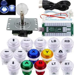 Arcade Game Controller USB Encoder DIY Kit LED Cherry MX Microswitch Lamp Button 4-8way LED Joystick Gamepad Code Board for Xbox 360 Nintendo Switch Hit Box Raspberry Pi PS3 PC Andriod
