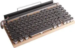 Sanpyl Retro Typewriter Keyboard, 83 Keys Vintage Bluetooth Mechanical Keyboard, Blue Gaming Keyboards for Desktop PC, Laptop (Wood Grain Color)