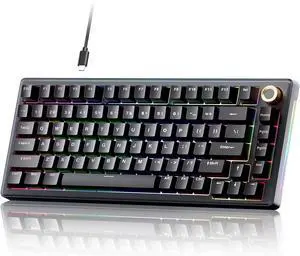TMKB T81E Mechanical Gaming Keyboard, 75% Gasket Mount Wired Keyboard with Knob & 5-Layer Sound Dampening, Hot-Swappable, RGB Backlit, 82 Keys for Windows/Mac/Linux - Black