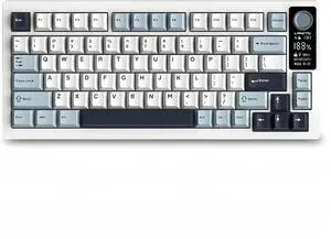 FKZ LT75 Creamy Keyboard with Screen&Knob,75% Hot Swappable Linear Switch Gasket Mount Custom RGB Gaming Keyboard BT5.0/2.4G/Type-C Wired NKRO Wireless Mechanical Keyboard (Light-Blue)