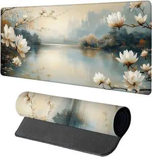 Flower Mouse Pad, Gaming Mouse Pad 48x24in, Desk Mat with Stitched Edges, Large Mousepad Waterproof, Gaming Accessories Keyboard Mat, Office Desk Accessories, for Gamer Computer Office, White G-4355