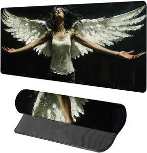 Woman Gaming Mouse Pad, Mouse Pad 60x32in, Large Desk Mat with Non-Slip Rubber Base, Office Desk Accessories, Large Extended Gaming Keyboard Mat, Big Mousepad for Computer Gamer Office, White Z-4379