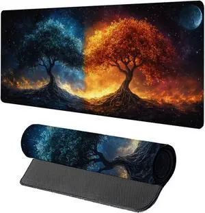 Tree Mouse Pad, Gaming Mouse Pad 48x24in, Desk Mat with Stitched Edges, Large Mousepad Waterproof, Gaming Accessories Keyboard Mat, Office Desk Accessories, for Gamer Computer Office, Yellow 2-6770