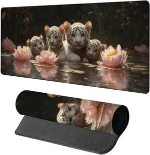 Tiger Mouse Pad, Gaming Mouse Pad 48x24in, Desk Mat with Stitched Edges, Large Mousepad Waterproof, Gaming Accessories Keyboard Mat, Office Desk Accessories, for Gamer Computer Office, White D-1086