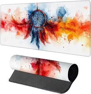 Feather Gaming Mouse Pad, Mouse Pad 48x24in, Large Desk Mat with Non-Slip Rubber Base, Office Desk Accessories, Large Extended Gaming Keyboard Mat, Big Mousepad for Computer Gamer Office, Red 9-6916