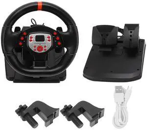 Alomejor PC Game Steering Wheel with Pedals Programmable Buttons Real Vibration Feedback for 360 Switch TV Box180 Degree USB