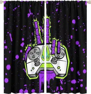 Vintage Gamer Hand Gamepad Rod Pocket Curtains for Bedroom - Cool Watercolor Graffiti Cartoon Video Game Controller Window Treatment,Energy Saving Blackout Curtains 2 Panels 72" L x 31.5" W