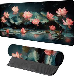 Flower Mouse Pad, Gaming Mouse Pad 40x20in, Desk Mat with Stitched Edges, Large Mousepad Waterproof, Gaming Accessories Keyboard Mat, Office Desk Accessories, for Gamer Computer Office, Green 6-8212