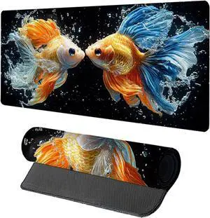 Fish Gaming Mouse Pad, Mouse Pad 40x20in, Large Desk Mat with Non-Slip Rubber Base, Office Desk Accessories, Large Extended Gaming Keyboard Mat, Big Mousepad for Computer Gamer Office, Orange 4-1113