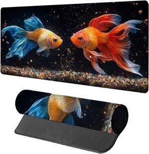 Fish Mouse Pad, Gaming Mouse Pad 40x20in, Desk Mat with Stitched Edges, Large Mousepad Waterproof, Gaming Accessories Keyboard Mat, Office Desk Accessories, for Gamer Computer Office Home, Red Q-9326