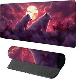 Wolf Gaming Mouse Pad, Mouse Pad 40x20in, Large Desk Mat with Non-Slip Rubber Base, Office Desk Accessories, Large Extended Gaming Keyboard Mat, Big Mousepad for Computer Gamer Office, Pink 2-4877