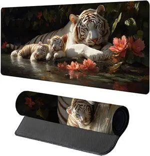 Tiger Mouse Pad, Gaming Mouse Pad 60x32in, Desk Mat with Stitched Edges, Large Mousepad Waterproof, Gaming Accessories Keyboard Mat, Office Desk Accessories, for Gamer Computer Office, Grey G-1011
