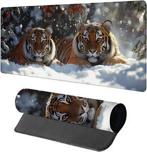 Tiger Gaming Mouse Pad, Mouse Pad 60x32in, Large Desk Mat with Non-Slip Rubber Base, Office Desk Accessories, Large Extended Gaming Keyboard Mat, Big Mousepad for Computer Gamer Office, White K-5279