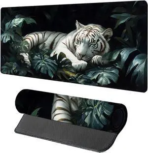 Tiger Gaming Mouse Pad, Mouse Pad 60x32in, Large Desk Mat with Non-Slip Rubber Base, Office Desk Accessories, Large Extended Gaming Keyboard Mat, Big Mousepad for Computer Gamer Office, White 3-8091