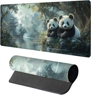 Panda Mouse Pad, Gaming Mouse Pad 60x32in, Desk Mat with Stitched Edges, Large Mousepad Waterproof, Gaming Accessories Keyboard Mat, Office Desk Accessories, for Gamer Computer Office, Black N-4527