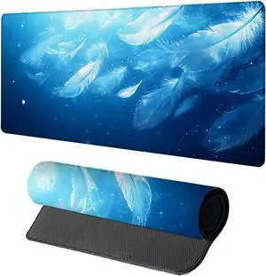 Feather Gaming Mouse Pad, Mouse Pad 64x32in, Large Desk Mat with Non-Slip Rubber Base, Office Desk Accessories, Large Extended Gaming Keyboard Mat, Big Mousepad for Computer Gamer Office, Blue A-8802