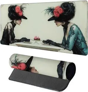 Woman Mouse Pad, Gaming Mouse Pad 64x32in, Desk Mat with Stitched Edges, Large Mousepad Waterproof, Gaming Accessories Keyboard Mat, Office Desk Accessories, for Gamer Computer Office, White C-1579