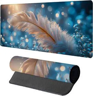 Feather Gaming Mouse Pad, Mouse Pad 64x32in, Large Desk Mat with Non-Slip Rubber Base, Office Desk Accessories, Large Extended Gaming Keyboard Mat, Big Mousepad for Computer Gamer Office, Blue J-2272