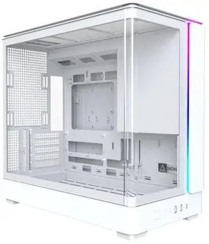MONTECH KING 15 KING15W Micro-ATX PC Case, Curved Panoramic Glass, Chimney Airflow, 360mm Radiator Support, Compact Build for High-Performance Systems, White