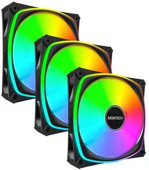 MONTECH AX120 PRO AX120PB3IN1 High Speed 1600PWM, Durable Rifle Bearing Fan, 3 in 1 Pack (Black)